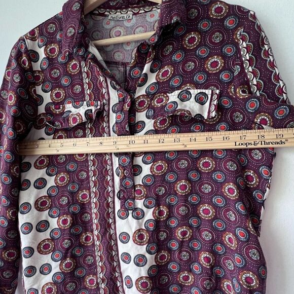 NATURA anthropology Womens Blouse print boho chic Long sleeve viscose S - Picture 8 of 16